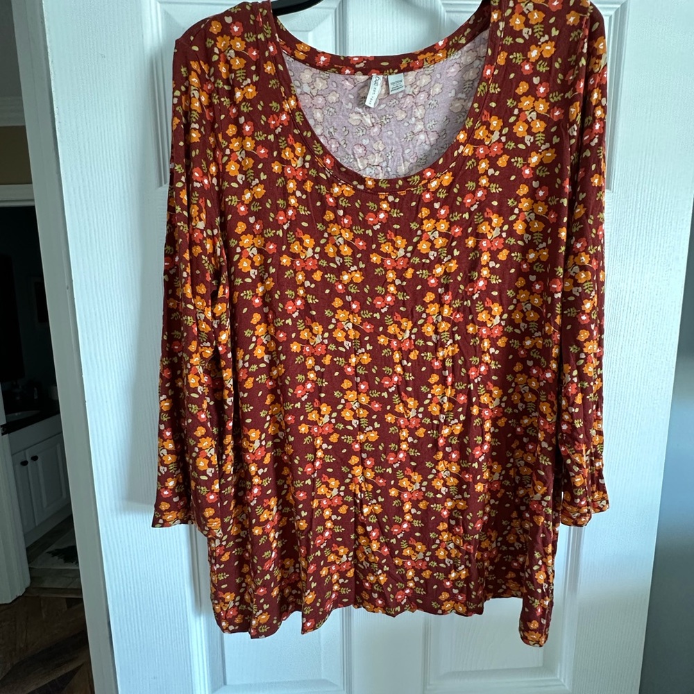 Cato Floral Long Sleeve Top - Red and Yellow
